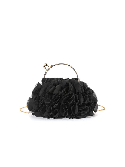 Tas Dames - Clutch met 3D Bloemendetail en Gouden Hengsel