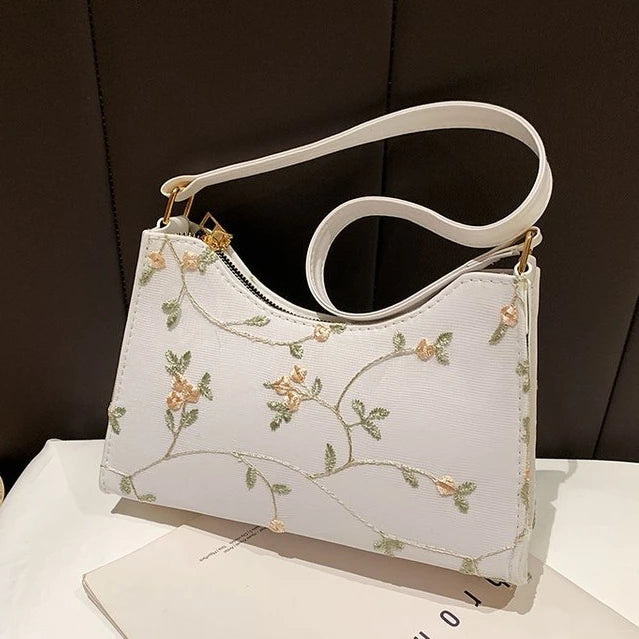 Tas Dames - Elegante Schoudertas met Bloemen Borduursel | Klassiek