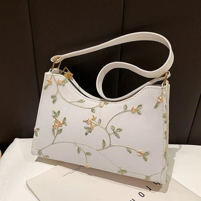 Tas Dames - Elegante Schoudertas met Bloemen Borduursel | Klassiek