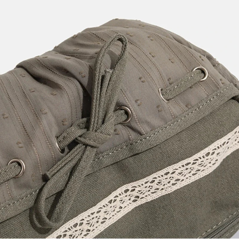 Tas Dames - Casual Schoudertas met Kanten Bies en Trekkoord | Boho