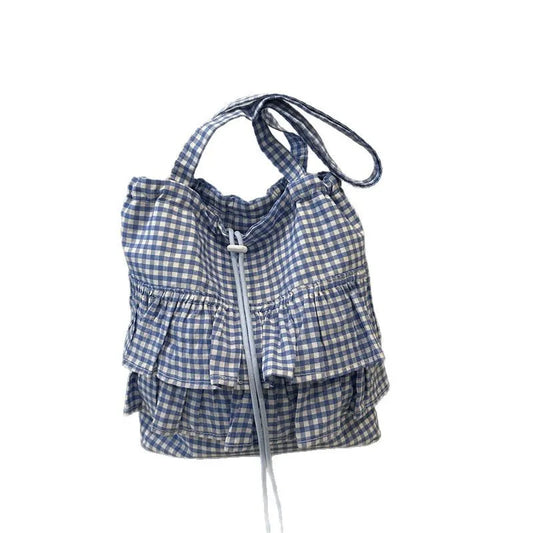 Tas Dames - Ruffle Shopper met Ruitprint en Trekkoord | Zomer