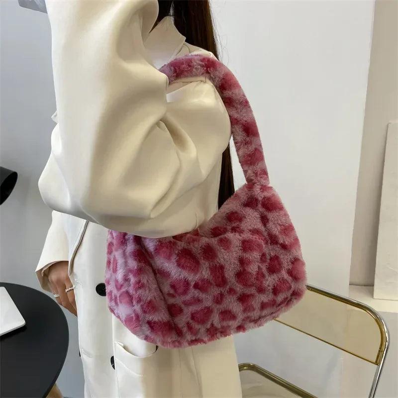 Tas Dames - Pluche Schoudertas met Luipaardprint | Opvallend
