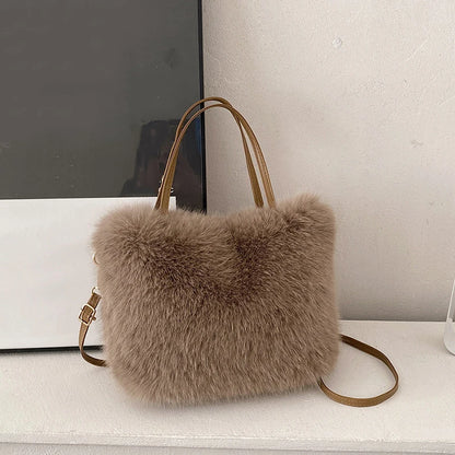 Tas Dames - Pluche Schoudertas met Schouderriem en Handvat | Casual