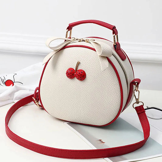 Crossbody Tas Dames - Ronde Mini Tas met Kers Detail | Casual