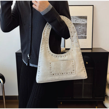 Tas Dames - Schoudertas met Studs en Halfmaan Silhouet | Casual