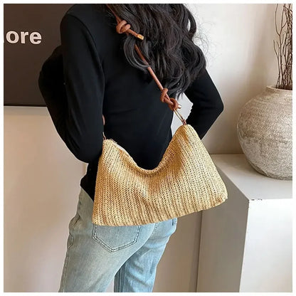 Tas Dames - Gevlochten Schoudertas met Kleurrijke Strepen | Boho