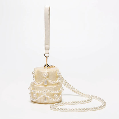 Tas Dames - Parelmoer Ei Clutch met Parelketting en Pols | Gala