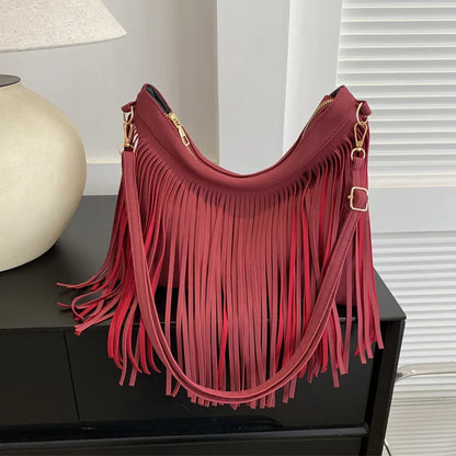 Tas Dames - Schoudertas met Lange Franjes en Gouden Hardware | Boho