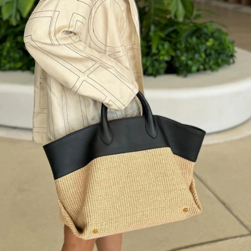 Tas Dames - Grote Shopper met Gevlochten Onderpaneel | Zomer