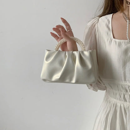 Tas Dames - Geplooide Mini Handtas met Parelhandvat | Elegant
