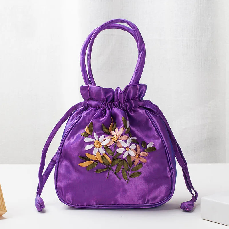 Avondtasje Dames - Bucket Tas met Bloemenborduursels | Feest