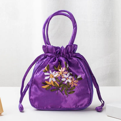 Avondtasje Dames - Bucket Tas met Bloemenborduursels | Feest