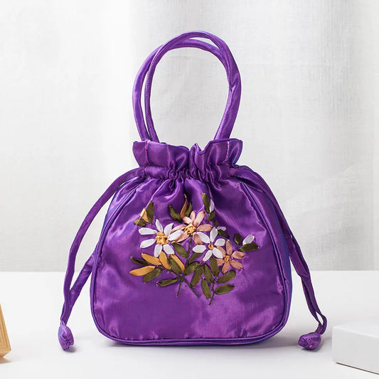 Avondtasje Dames - Bucket Tas met Bloemenborduursels | Feest