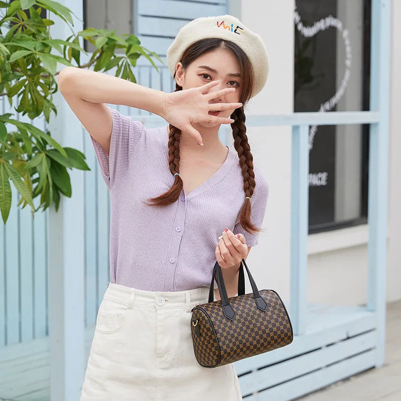 Tas Dames - Handtas met Ruitpatroon en Gouden Hardware | Chique