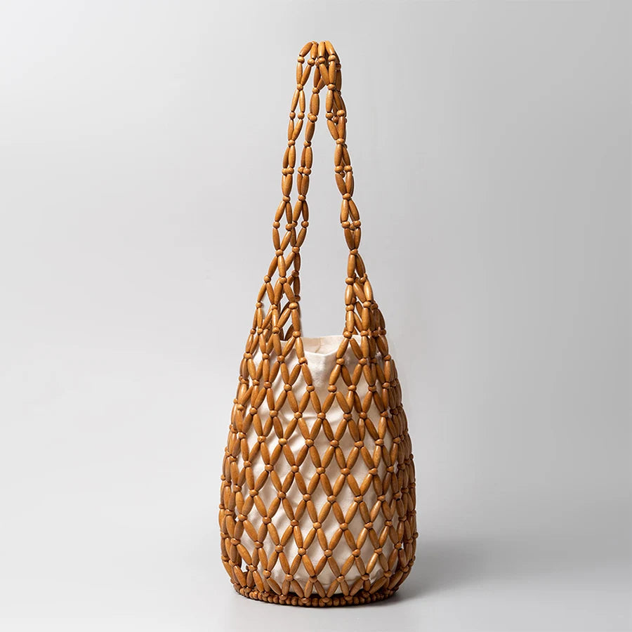Tas Dames - Houten Kralen Shopper met Binnentas | Boho