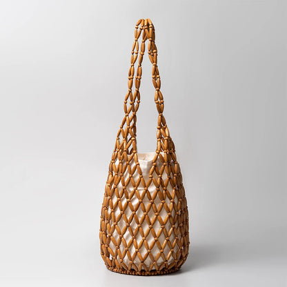 Tas Dames - Houten Kralen Shopper met Binnentas | Boho