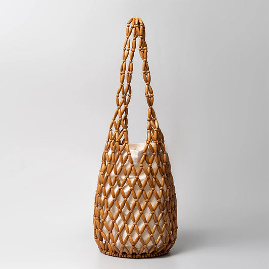 Tas Dames - Houten Kralen Shopper met Binnentas | Boho