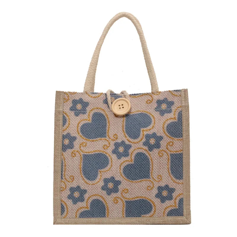 Shopper Dames - Gevlochten Tas met Hartjesprint en Knoop | Casual