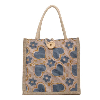 Shopper Dames - Gevlochten Tas met Hartjesprint en Knoop | Casual