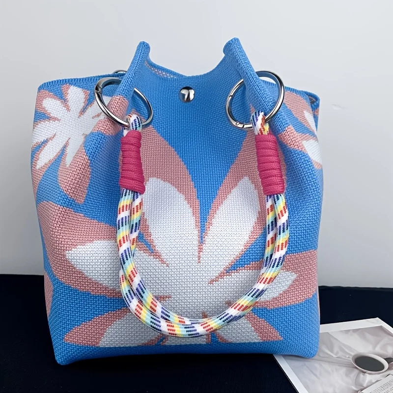 Tas Dames - Gevlochten Zomershopper met Bloemenprint | Zomer