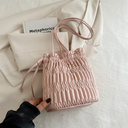 Tas Dames - Metallic Bucket Bag met Geplooide Rand | Chique