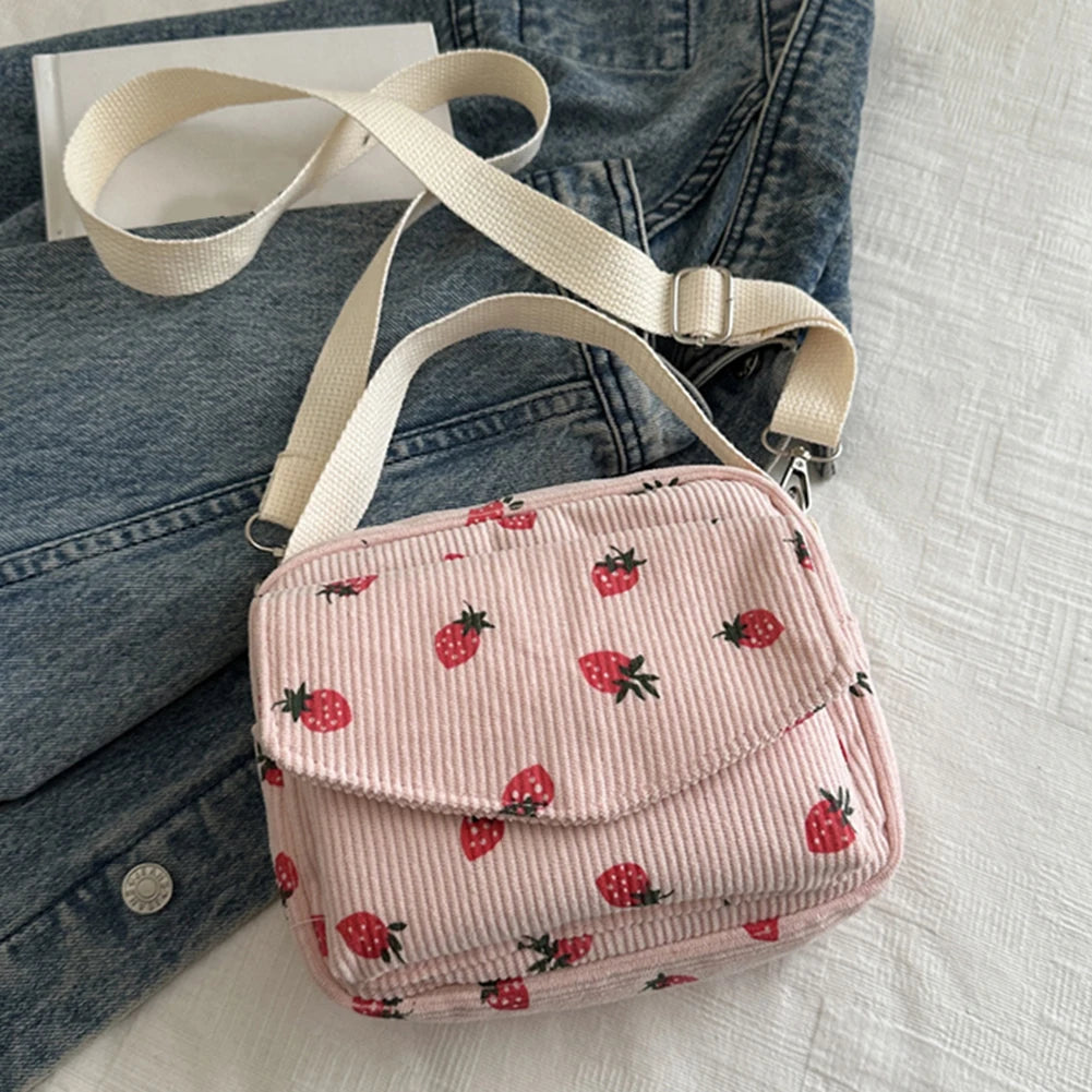 Schoudertas Dames - Compacte Tas met Aardbeienprint | Casual