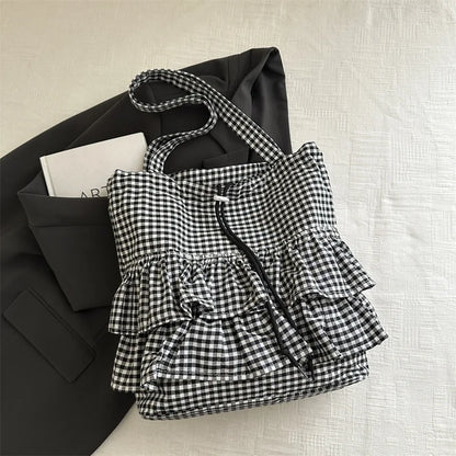 Tas Dames - Ruffle Shopper met Ruitprint en Trekkoord | Zomer