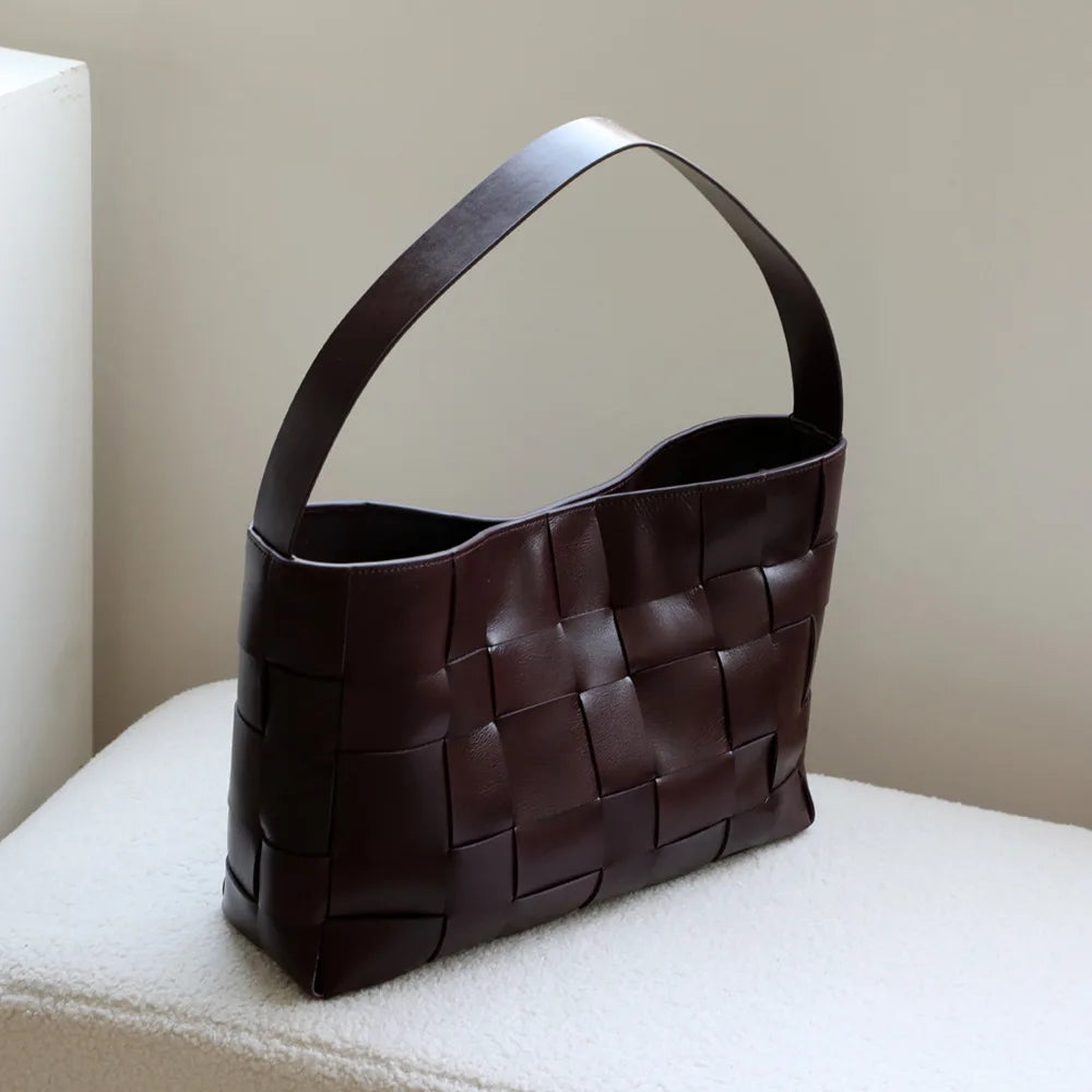 Schoudertas Dames - Gevlochten Tas met Breed Vlechtpatroon | Chique