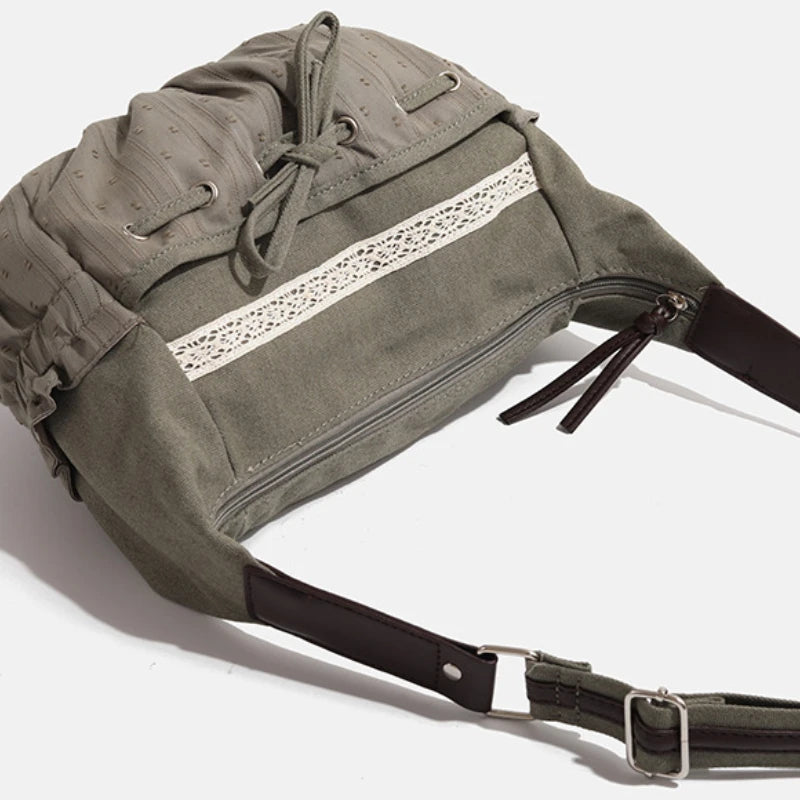 Tas Dames - Schoudertas met Kantdetail en Strikkoord | Casual