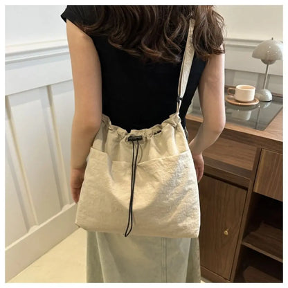 Tas Dames - Grote Bucket Bag met Trekkoord en Voorvak | Casual
