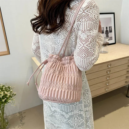 Tas Dames - Metallic Bucket Bag met Geplooide Rand | Chique