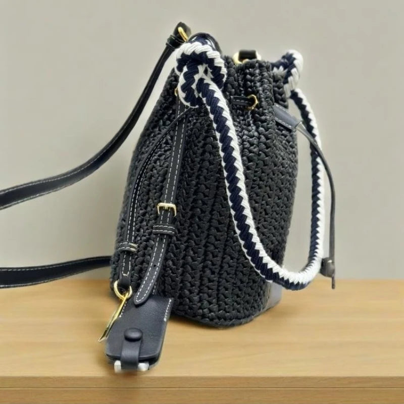Tas Dames - Gevlochten Bucket Bag met Trekkoord en Ketting | Zomer