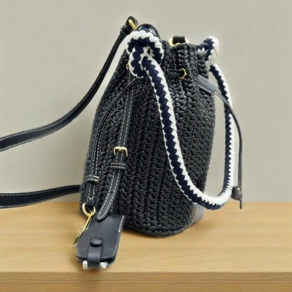 Tas Dames - Gevlochten Bucket Bag met Trekkoord en Ketting | Zomer