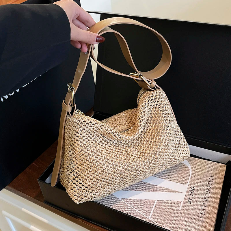 Tas Dames - Gevlochten Hobo Tas met Brede Schouderriem | Zomer