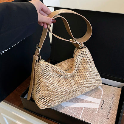 Tas Dames - Gevlochten Hobo Tas met Brede Schouderriem | Zomer