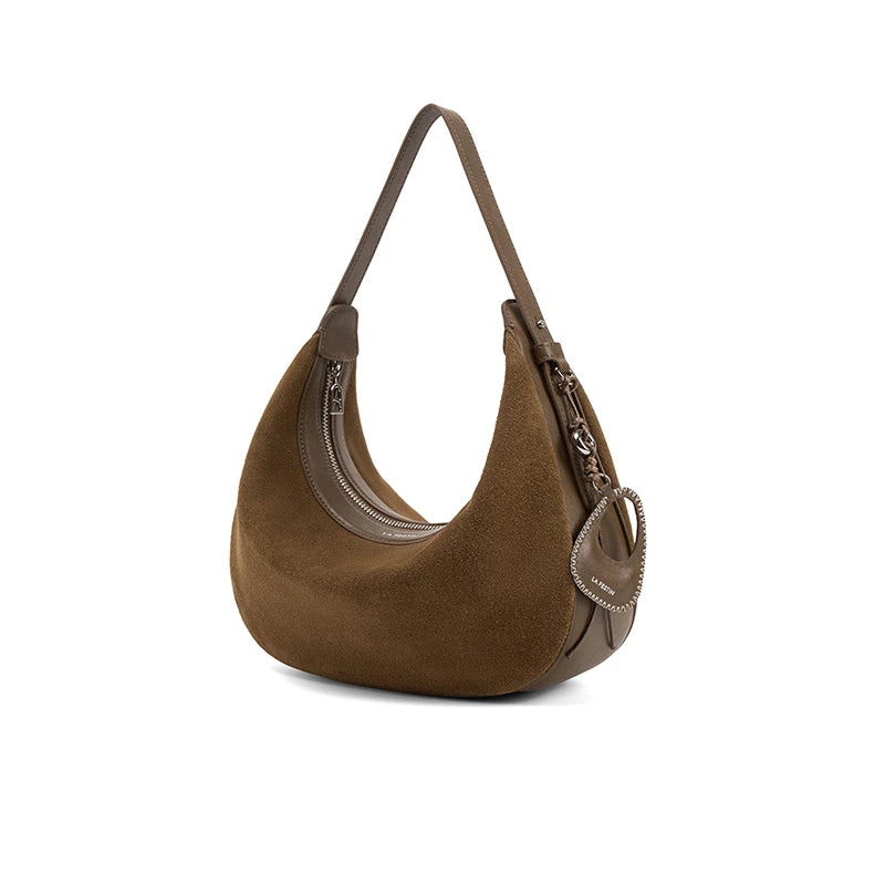 Tas Dames - Halfmaan Schoudertas met Rits en Hanger Detail | Casual