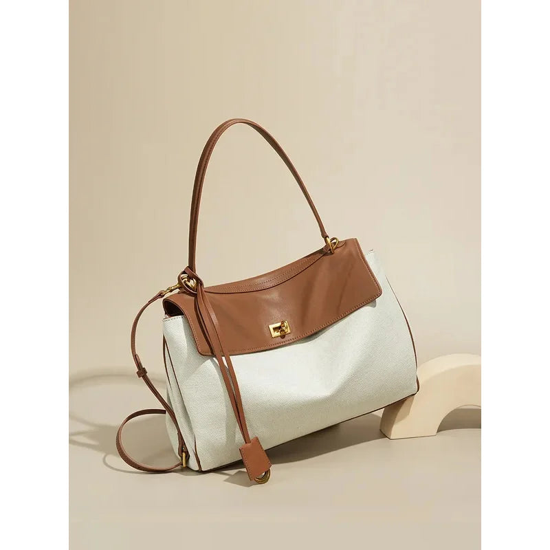 Tas Dames - Grote Shopper met Draaisluiting en Gouden Details | Chique