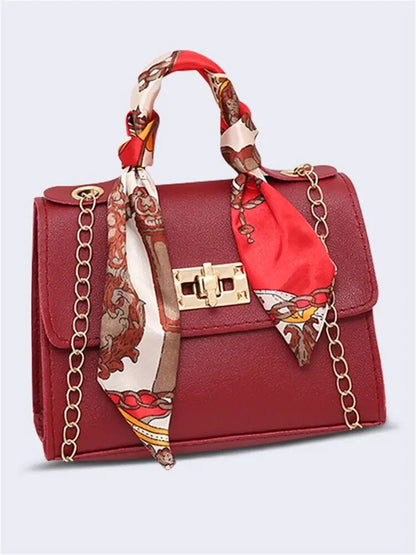 Tas Dames - Compacte Flap Tas met Sjaal en Gouden Ketting | Chique