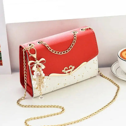 Tas Dames - Schoudertas met Gouden Ketting en Parelornament | Mini