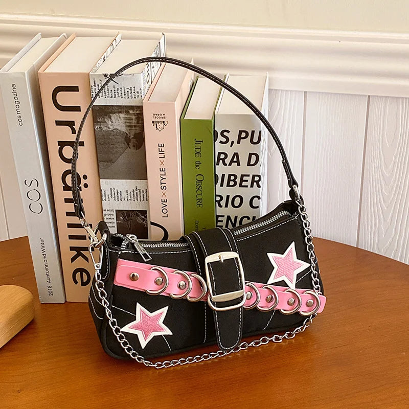 Tas Dames - Hobo Schoudertas met Sterren en Ketting | Stoer