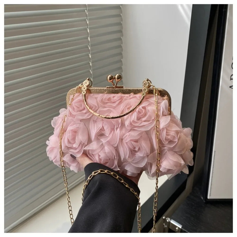 Handtas Dames - Avondtas met Rozendetail en Gouden Ketting | Elegant