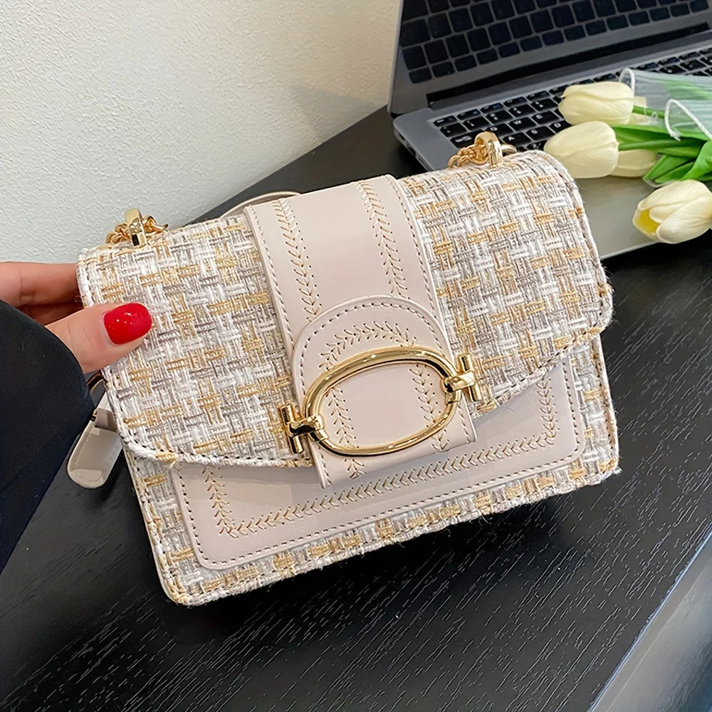 Tas Dames - Flap Tas met Contrast Band en Gouden Ring | Klassiek