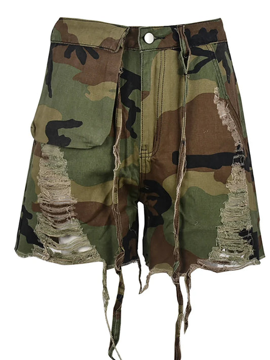 Korte Broek Dames - Destroyed met Camouflage Print | Zomer