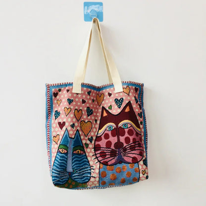 Shopper Dames - Grote Tote Bag met Katten en Hartjesprint | Casual