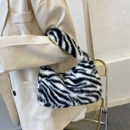 Tas Dames - Pluche Schoudertas met Luipaardprint | Opvallend