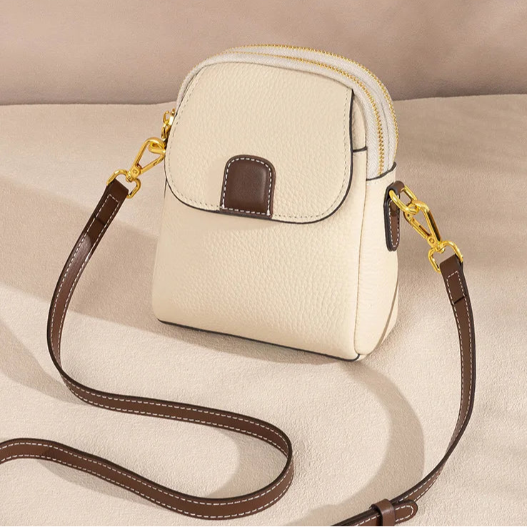 Crossbody Tas Dames - Compacte Mini Tas met Dubbele Rits | Goudkleurig