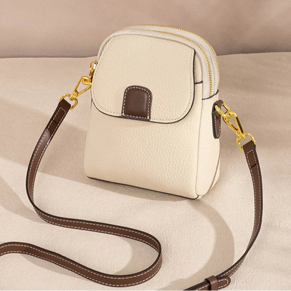 Crossbody Tas Dames - Compacte Mini Tas met Dubbele Rits | Goudkleurig