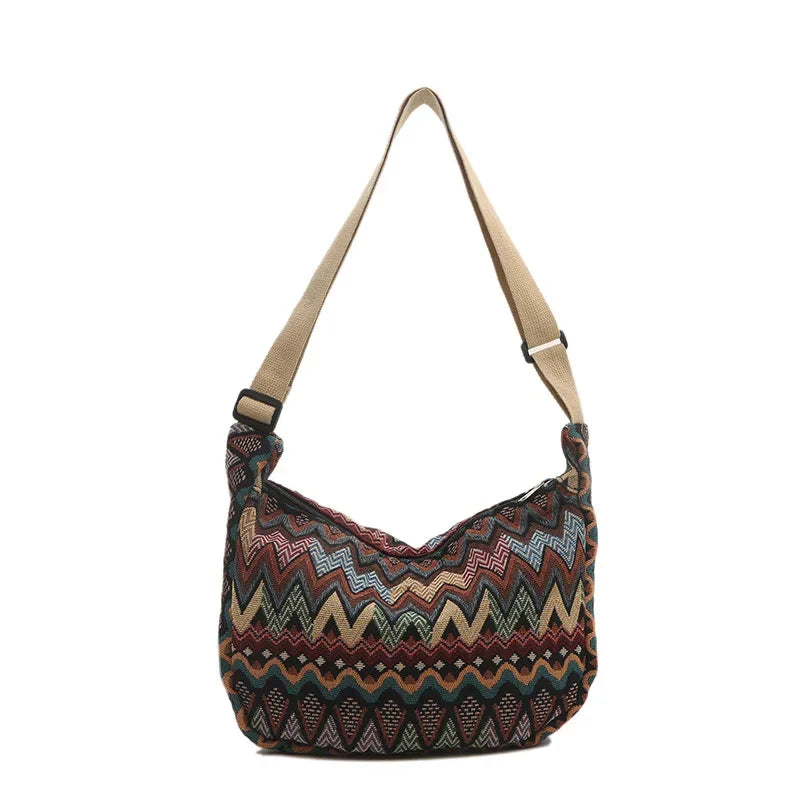 Schoudertas Dames - Grote Boho Tas met Zigzagpatroon | Casual