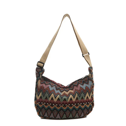 Schoudertas Dames - Grote Boho Tas met Zigzagpatroon | Casual