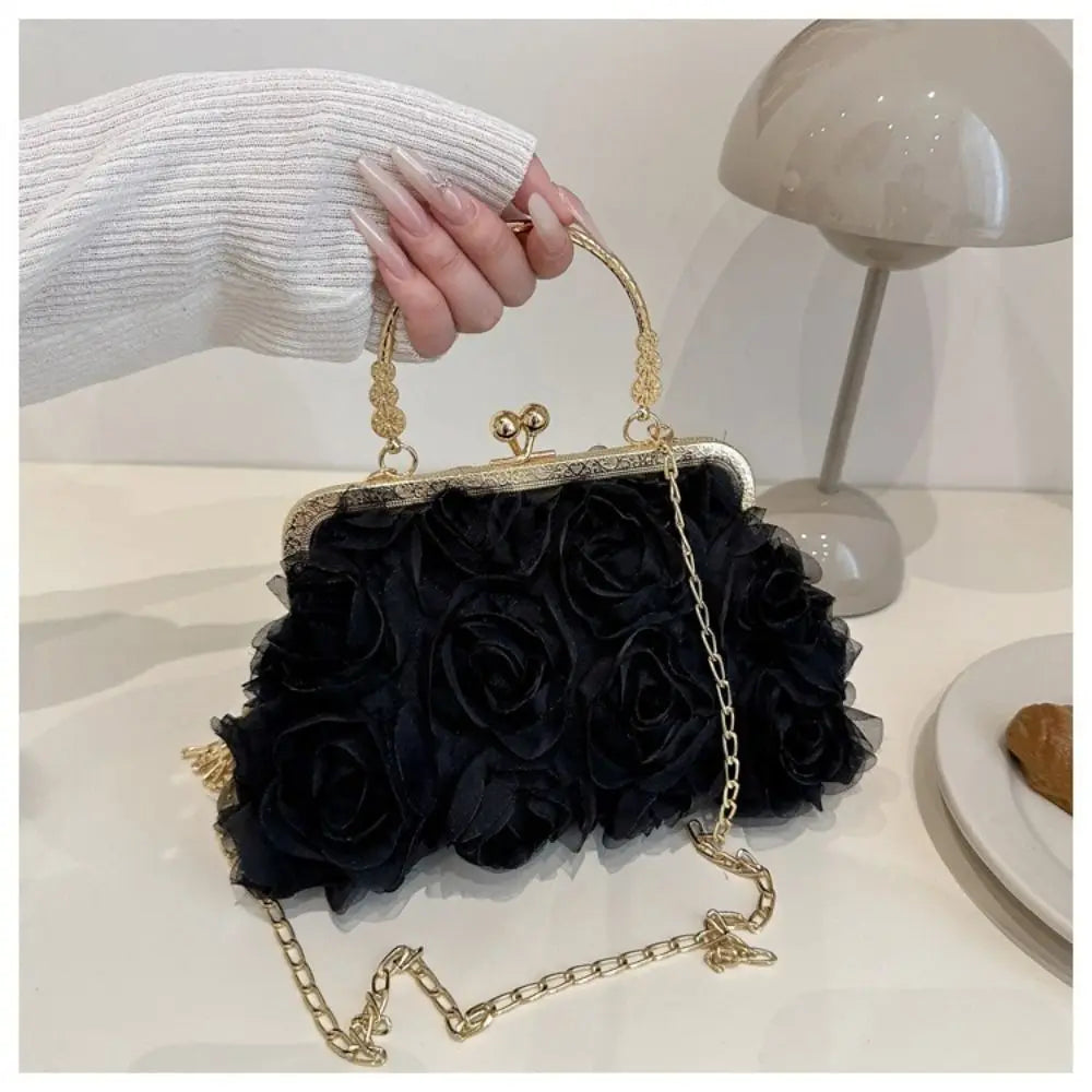 Handtas Dames - Avondtas met Rozendetail en Gouden Ketting | Elegant